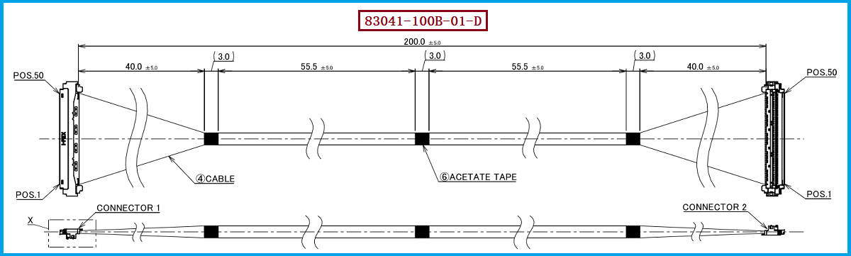 I-PEX 83041-100B-01-D极细同轴线束