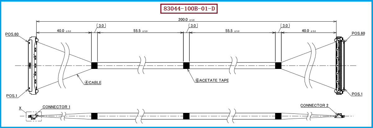 I-PEX 83044-100B-01-D极细同轴线束